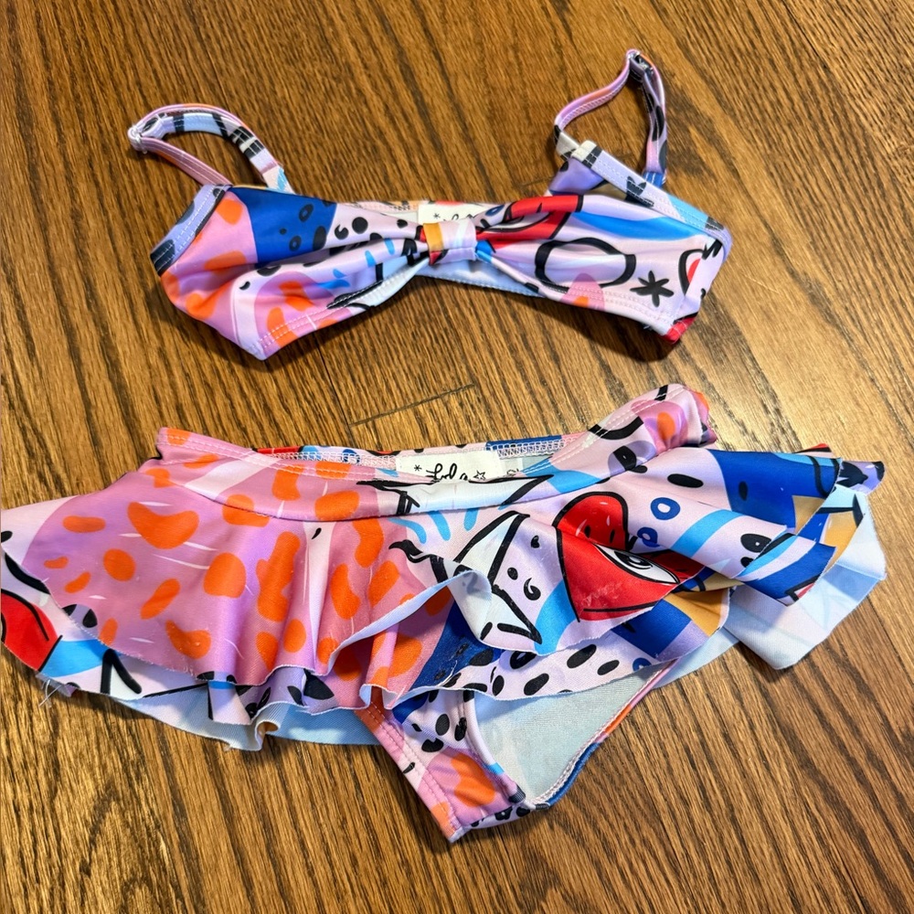 Lola + The Boys Pink Blue Multicolor Girls Swim Bikini